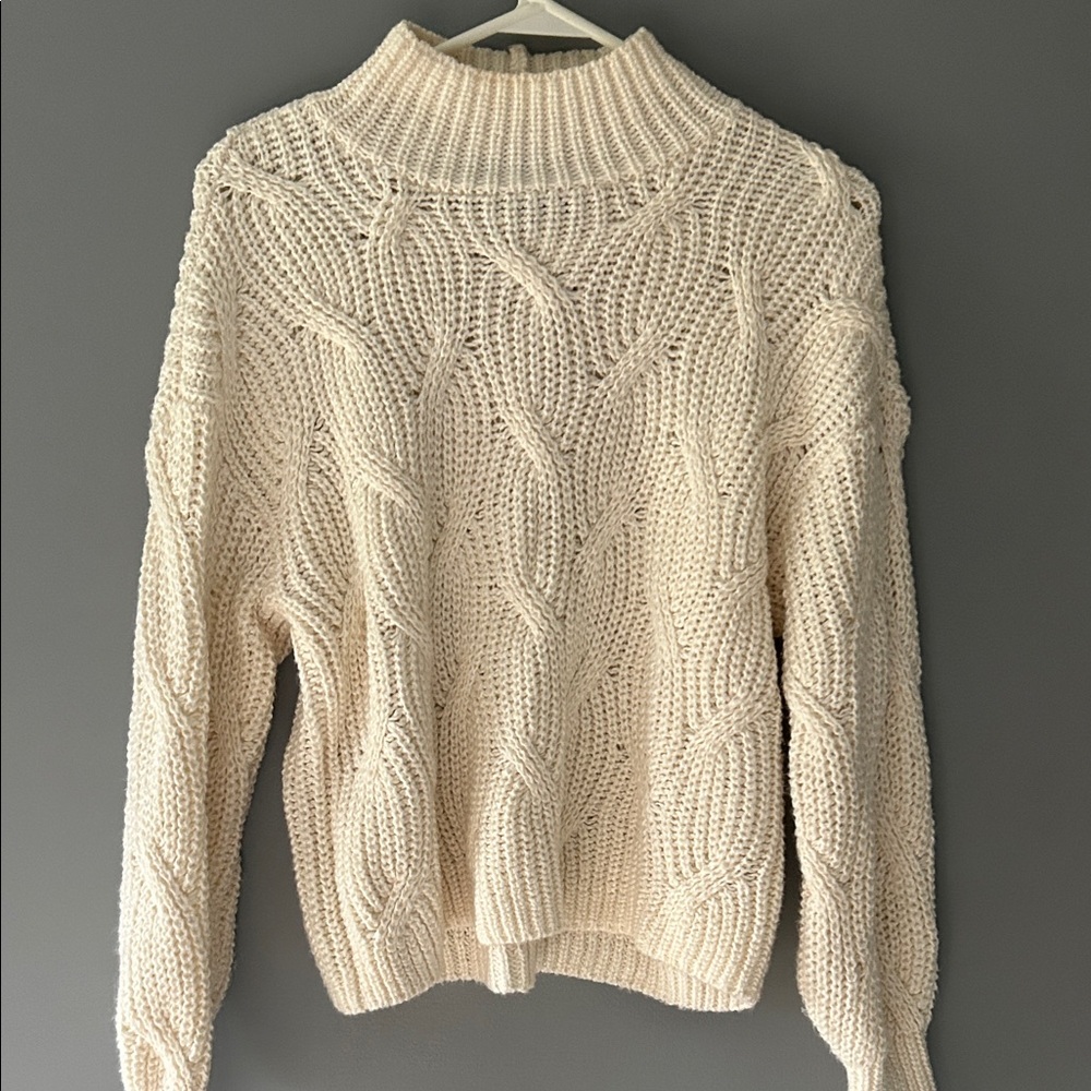 American Eagle Outfitters Cream Cable Knit Turtleneck Sweater